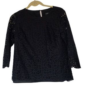 J. Crew Factory Black Lace With Lining Long Sleeve Blouse Size 6